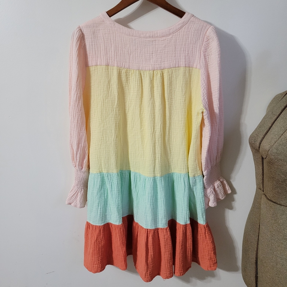 Tuckernuck Pomander Place Kenzo Tiered Gauze Sorbet Long Sleeve Dress Size XL - Picture 4 of 6
